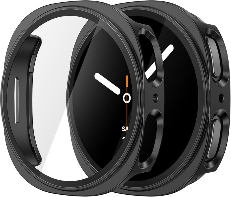 Misxi 2-Pack Hard PC Case with Tempered Glass Screen Protector for Samsung Galaxy Watch 8 40mm, Overall Protection Anti-Slip Scratch-Resistant Cover for Galaxy Watch8, Black - Image 1